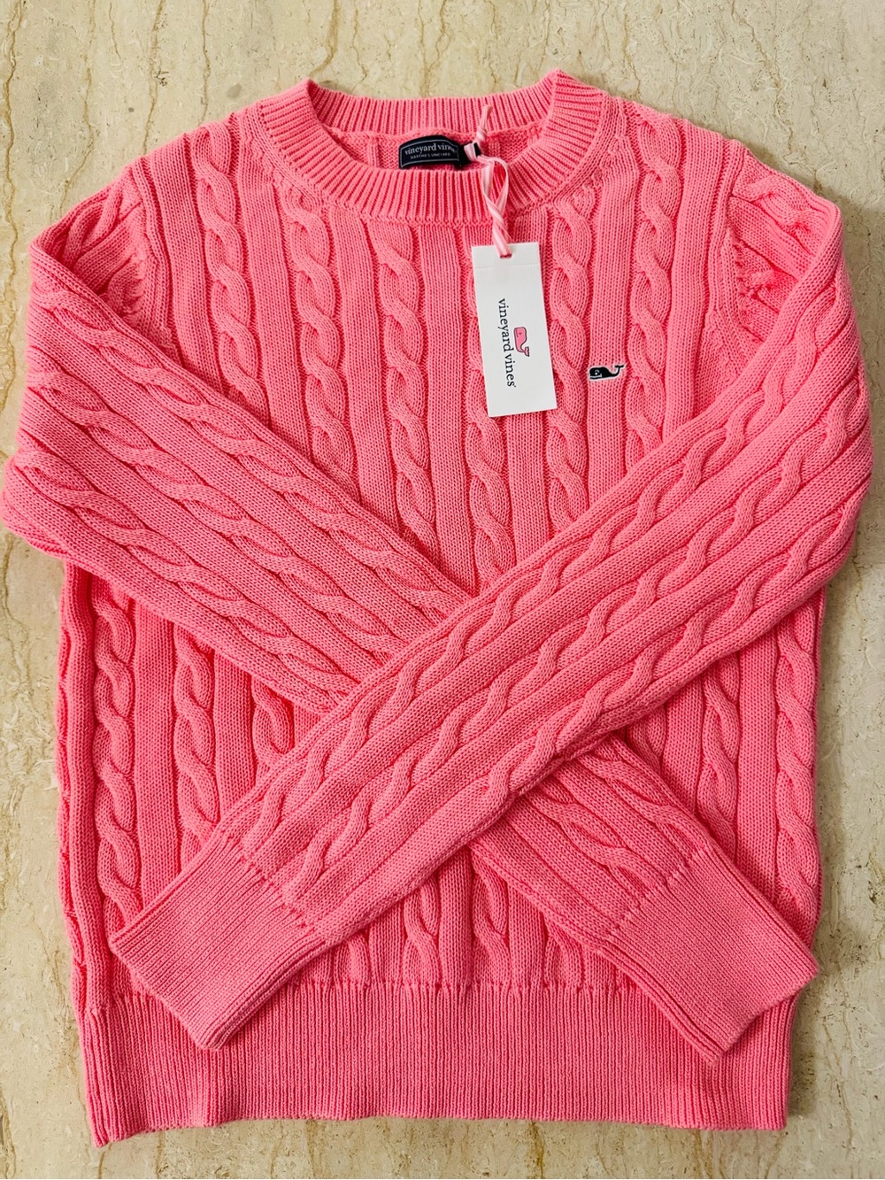 NWT Vineyard Vines Coral Pink Cable Crewneck Sweater.